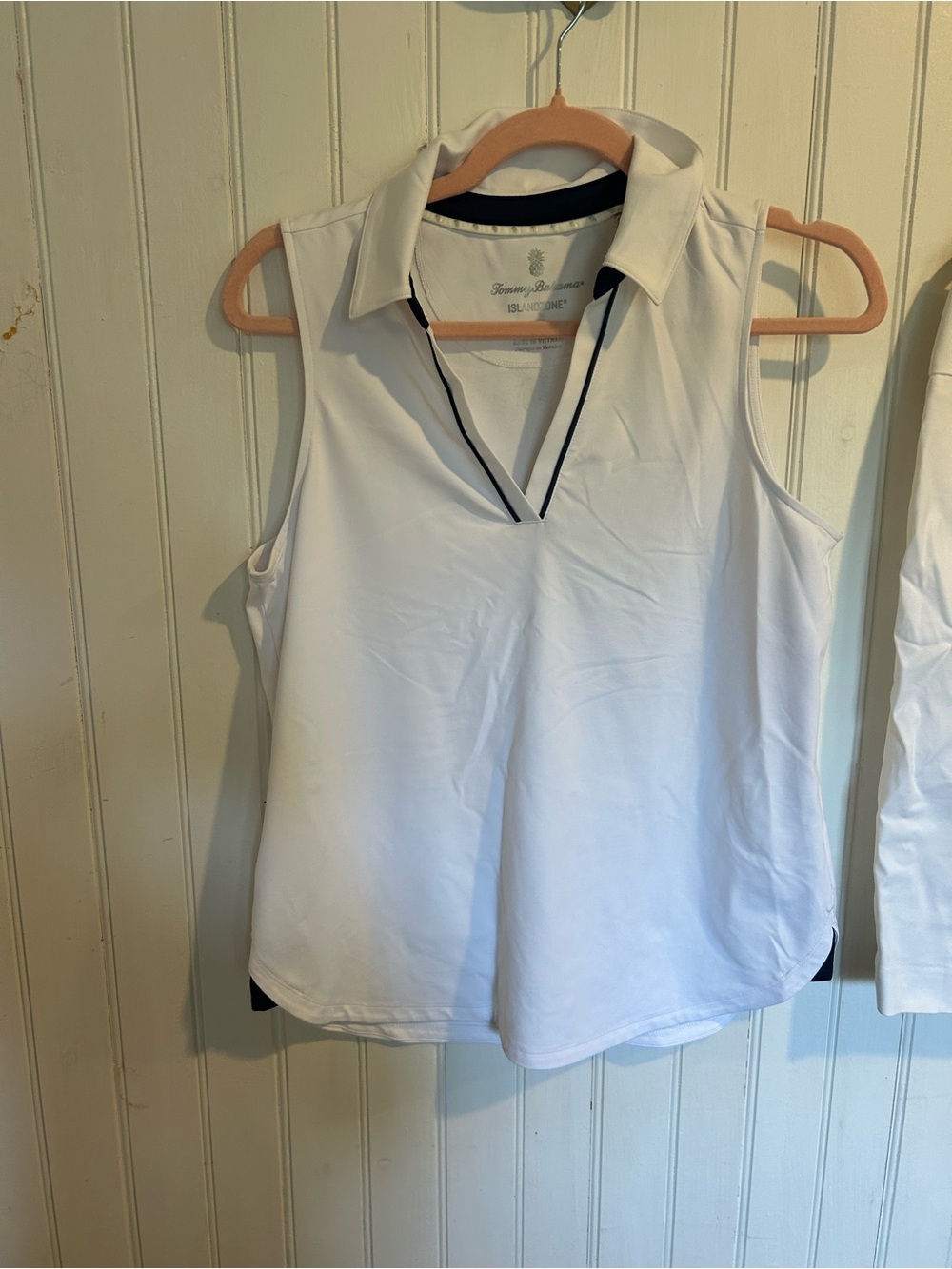 Tommy Bahama White Sleeveless Collared Tank with Navy Trim